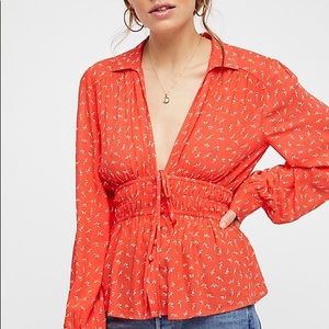 Free People Colette Printed Button Down Top